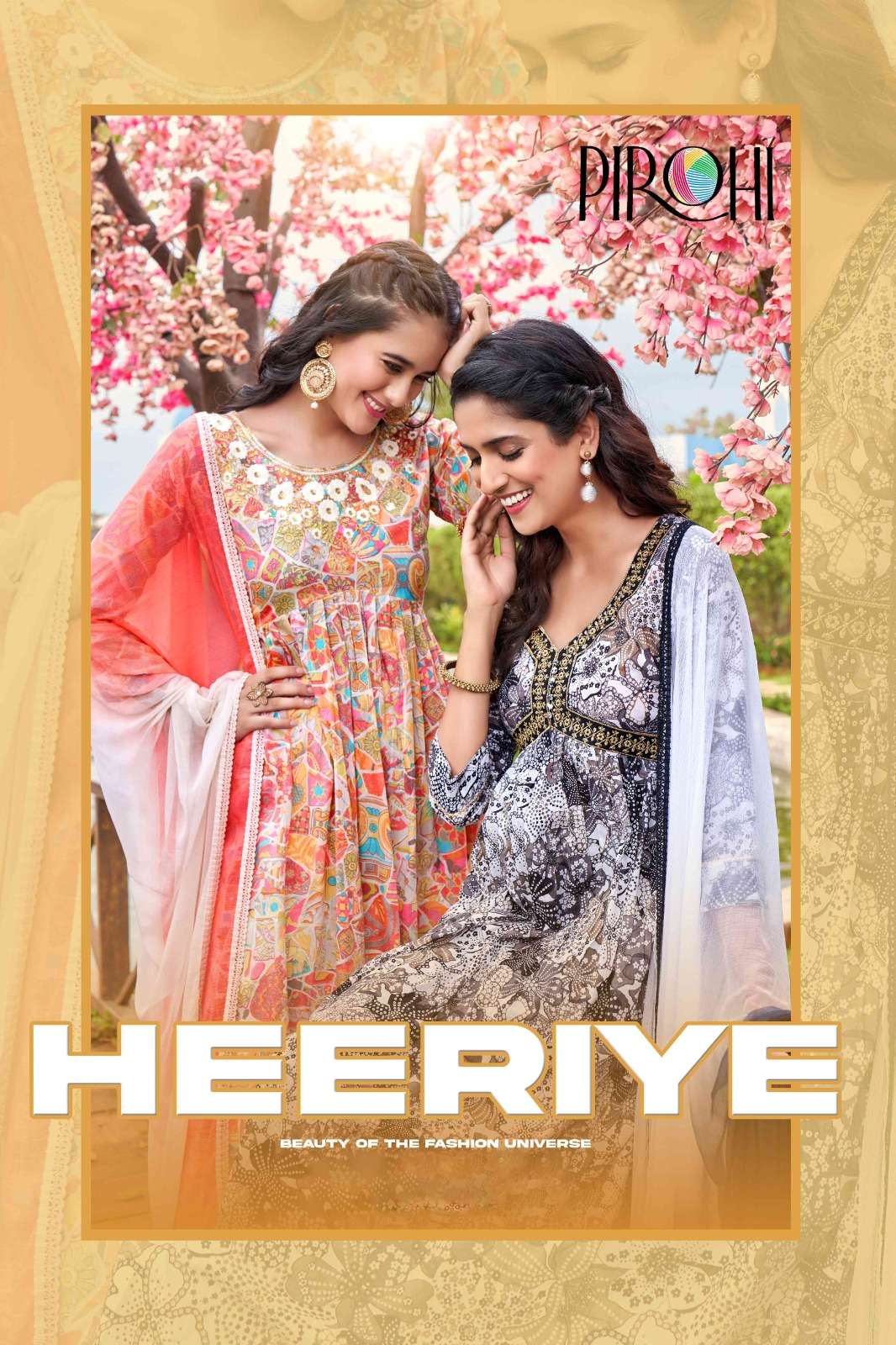 pirohi present heeriye designer alia cut kurti with pant and chiffon dupatta catalog
