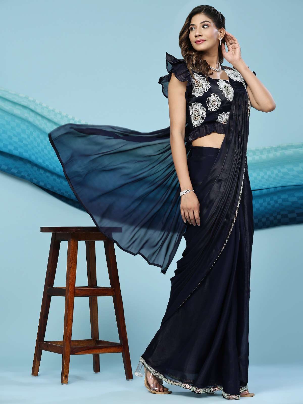 pr 260 ready to wear fancy work saree with embroidered designer blouse