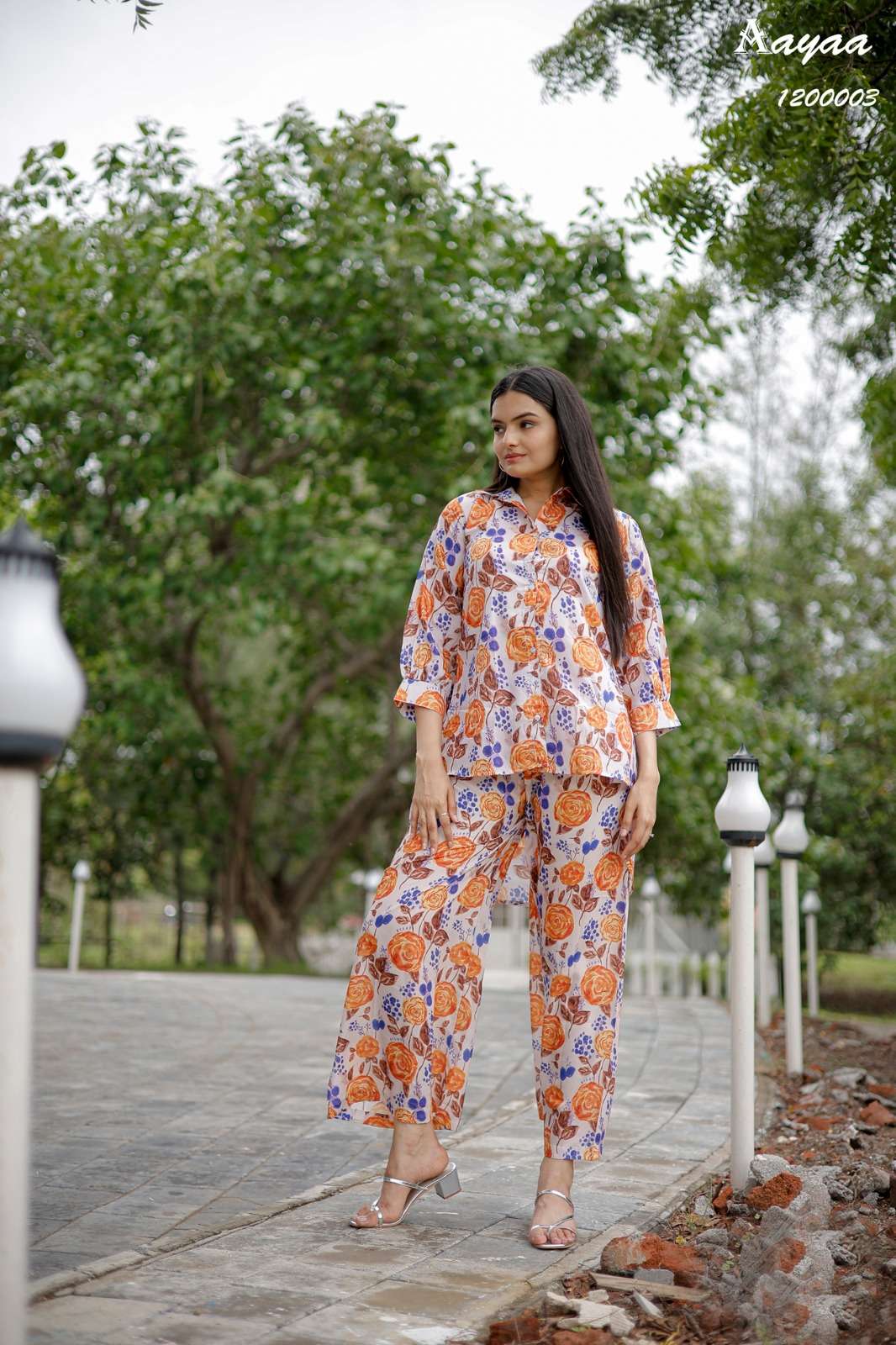 pr aayaa vol 12 floral digital print cord set fancy kurti with pant