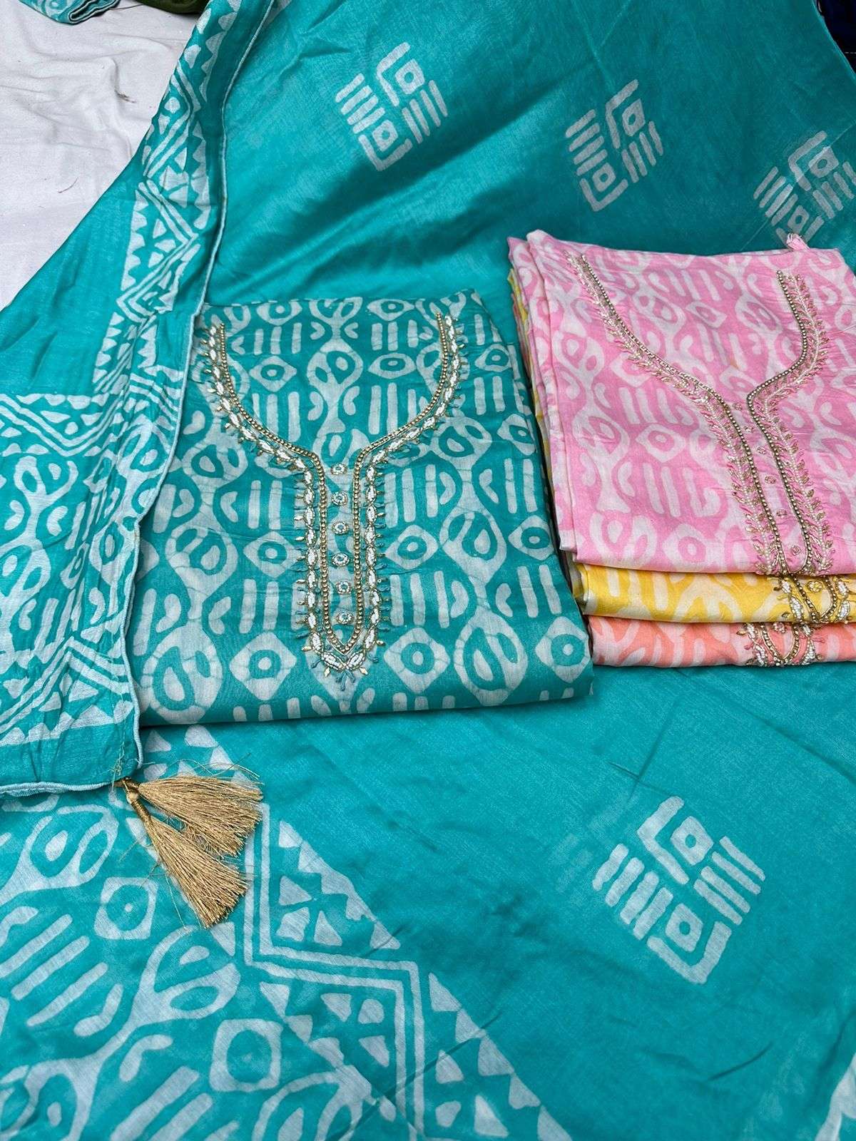 pr handmade fancy batik print with work salwar kameez wholesaler