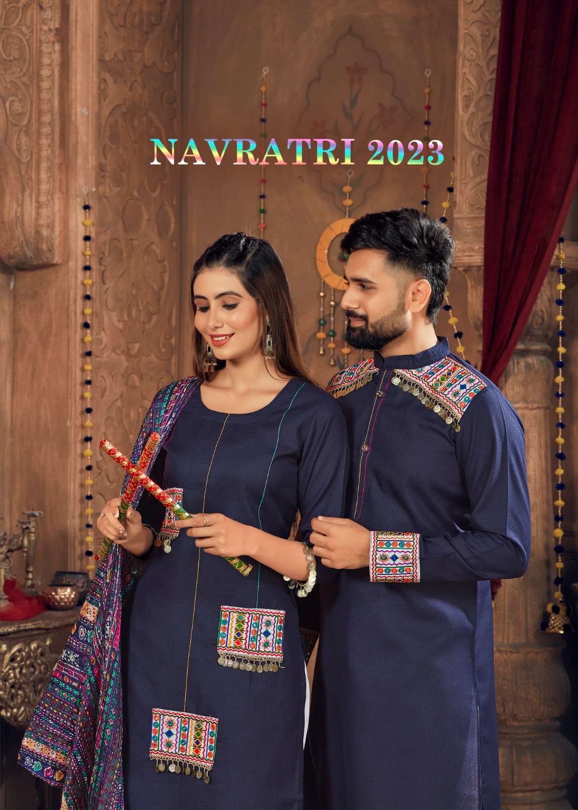 pr navratri 2023 special couple combo kurta with payjama and kurti pant and dupatta for men and women