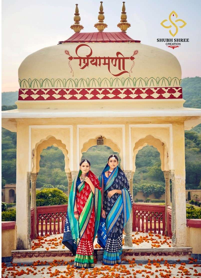 priyamani 1001-1009 by shubh shree creation velvet silk sarees supplier