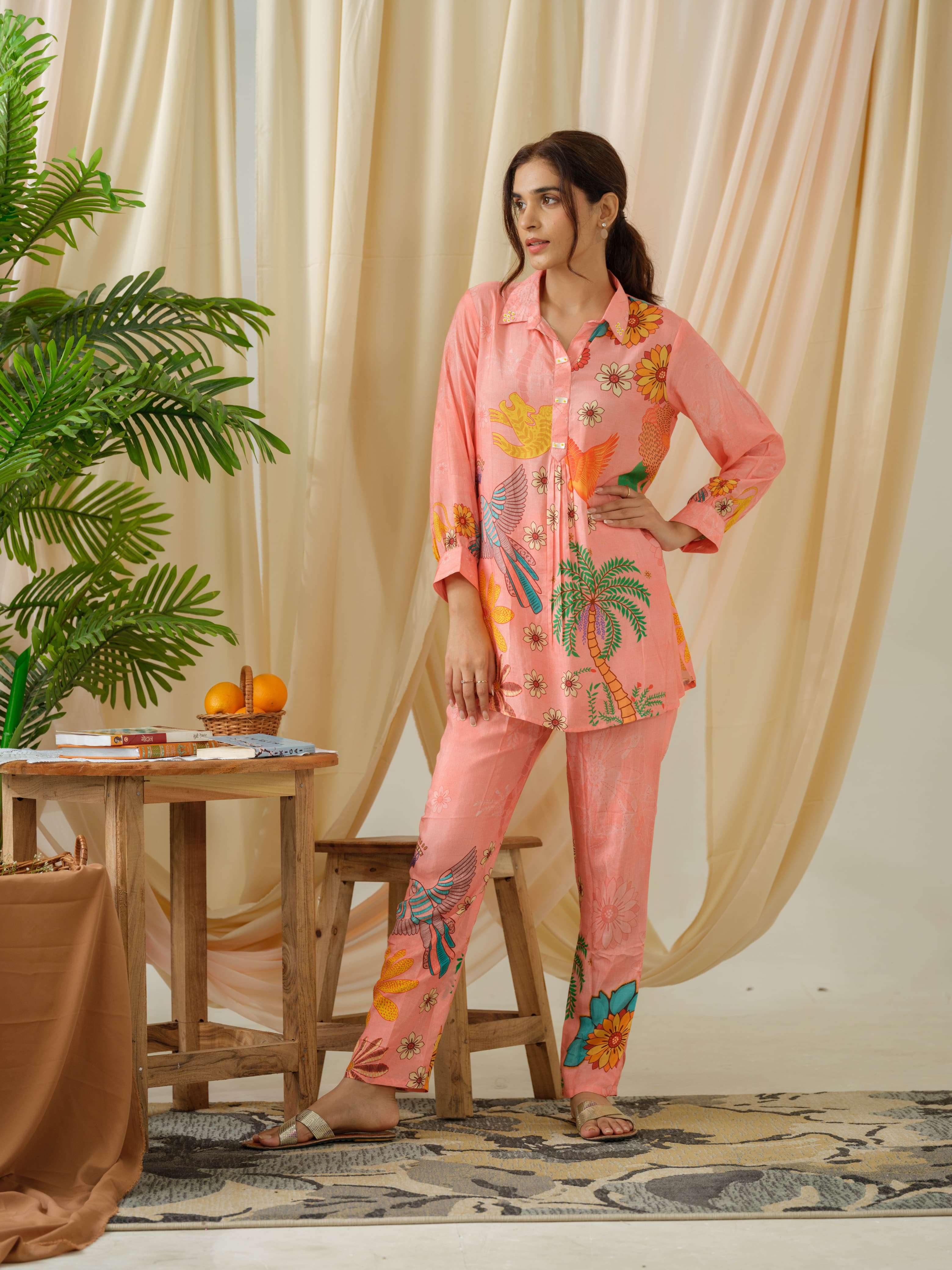 psyna 2286 fancy cord set pure muslin tunic with pant combo set