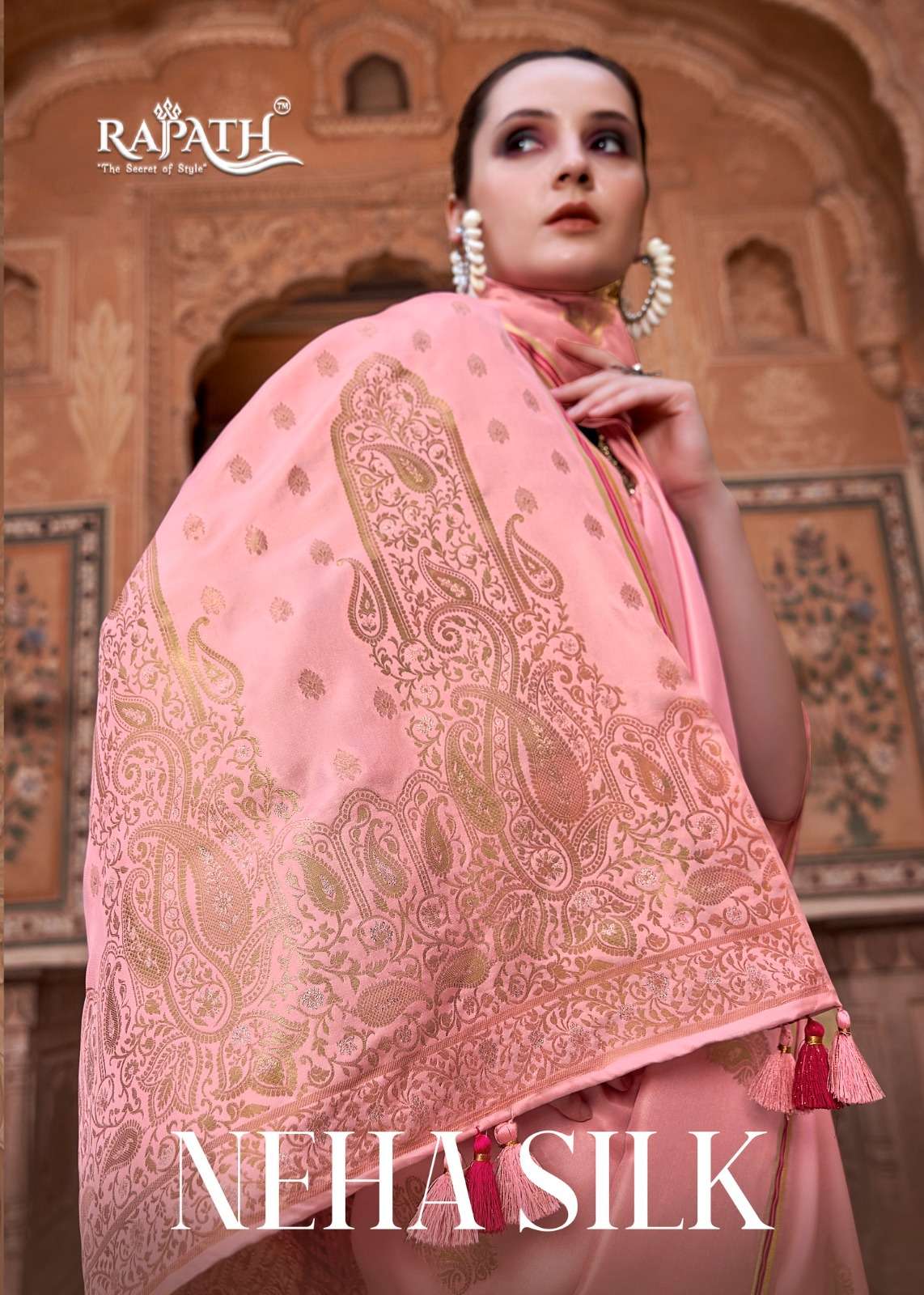 rajpath present neha silk 178001-178006 pure satin with zari weaving saree collection