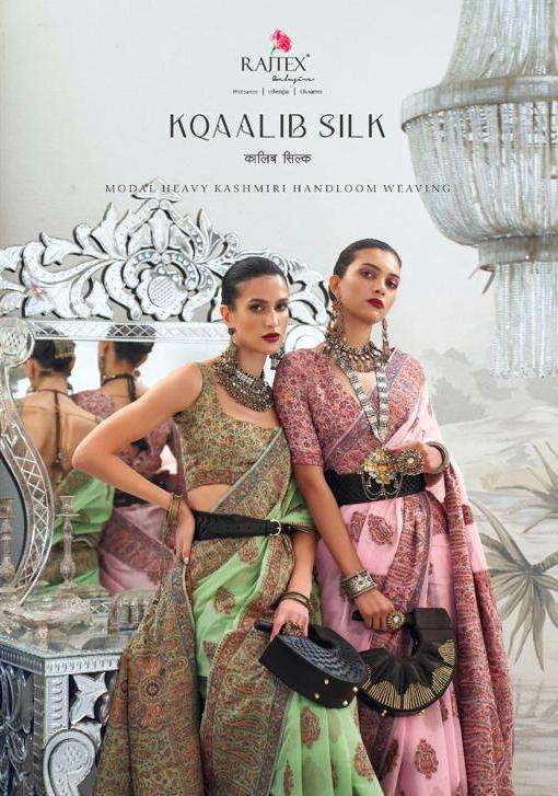 rajtex kqaalib silk 328001-328009 series modal heavy kashmiri handloom weaving sarees