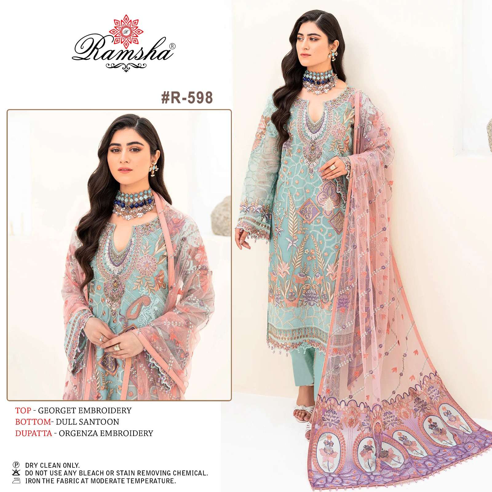 ramsha 598 single georgette embroidery pakistani salwar kameez