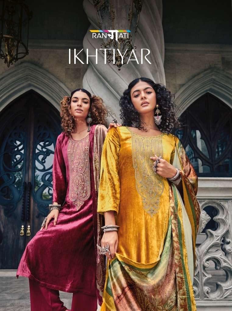 rangati present ikhtiyar winter wear viscose velvet pakistani ladies suits collection