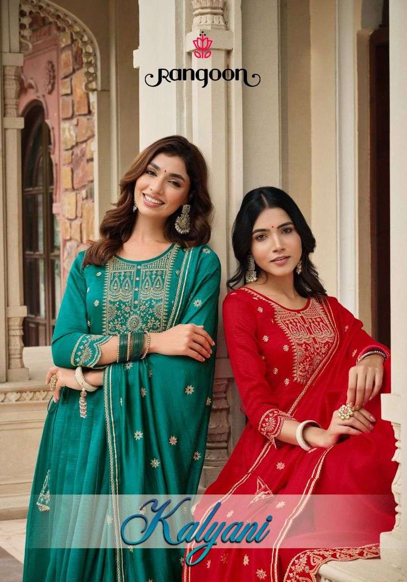 rangoon present kalyani festive wear silk designer kurti with pant and dupatta catalog 