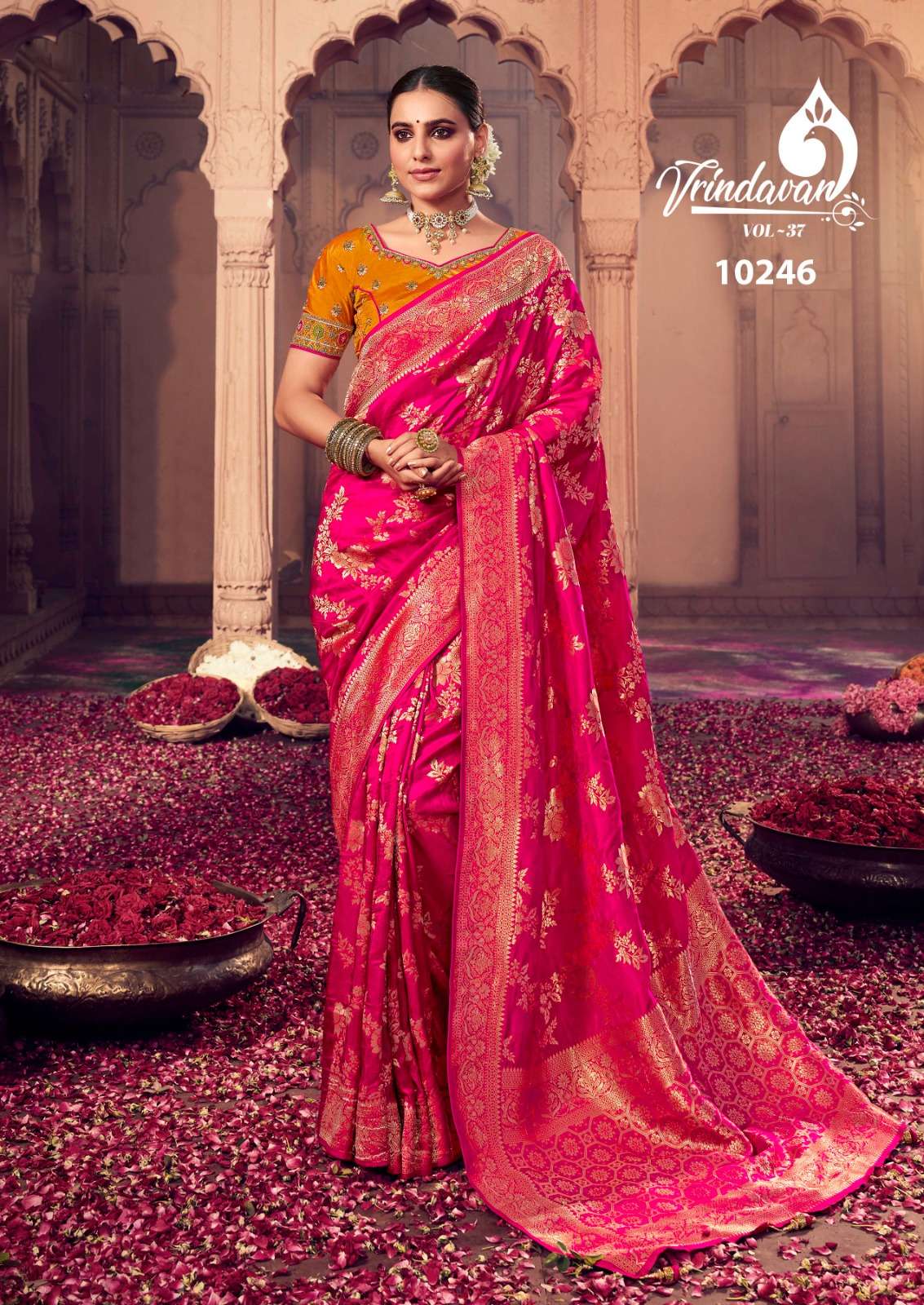 royal vrindavan vol 37 10240-10248 wedding wear dola silk saree with heavy work blouse peice supplier