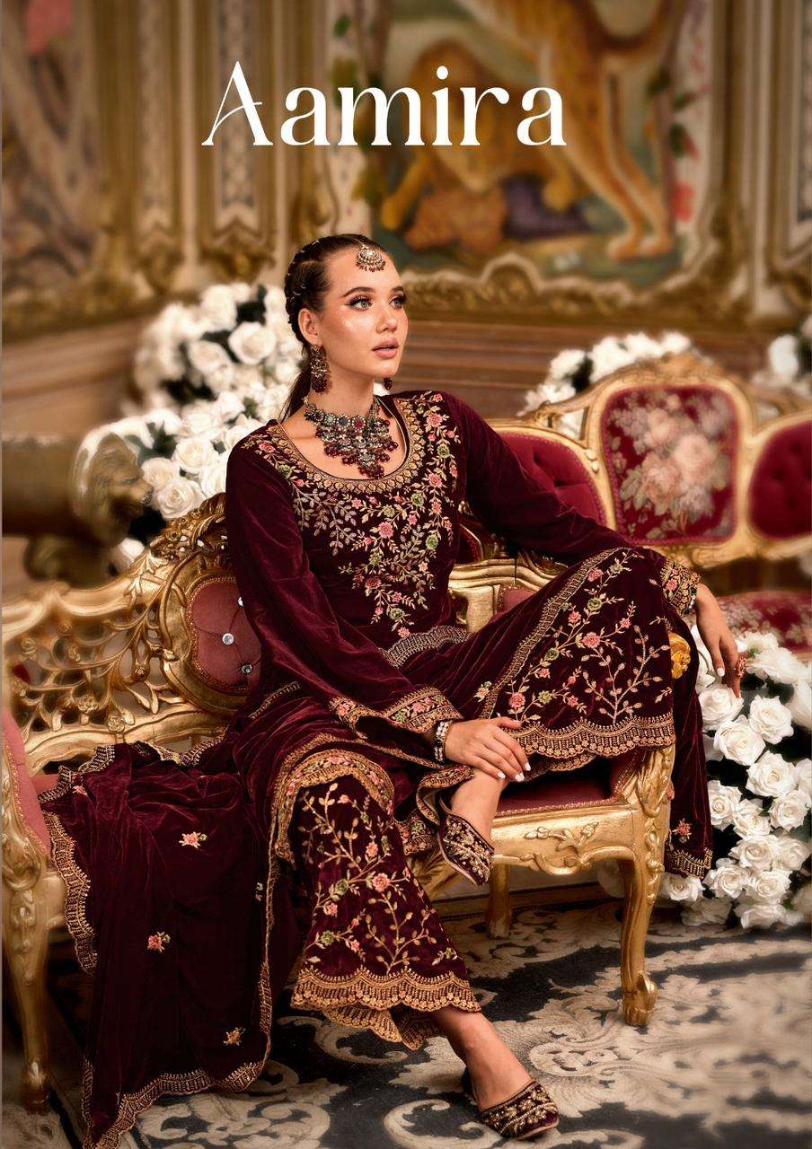sargam prints present aamira pakistani velvet suits collection