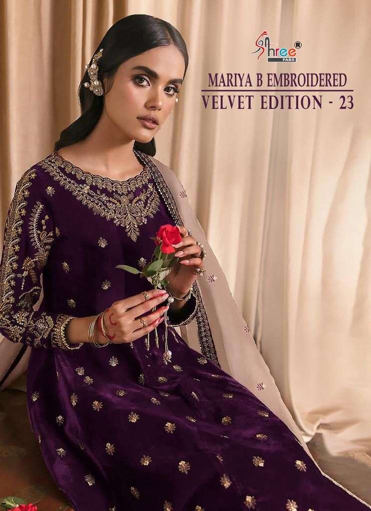 shree fab maria b embroidered velvet 23 winter pakistani salwar suit collection