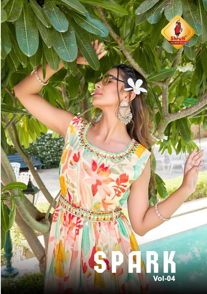 shruti present spark vol 4 readymade long flair kurti with mirror work