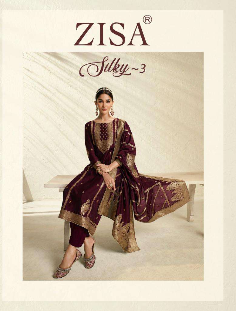 silky vol 3 by zisa meera trendz festive wear silk jacquard suits collection