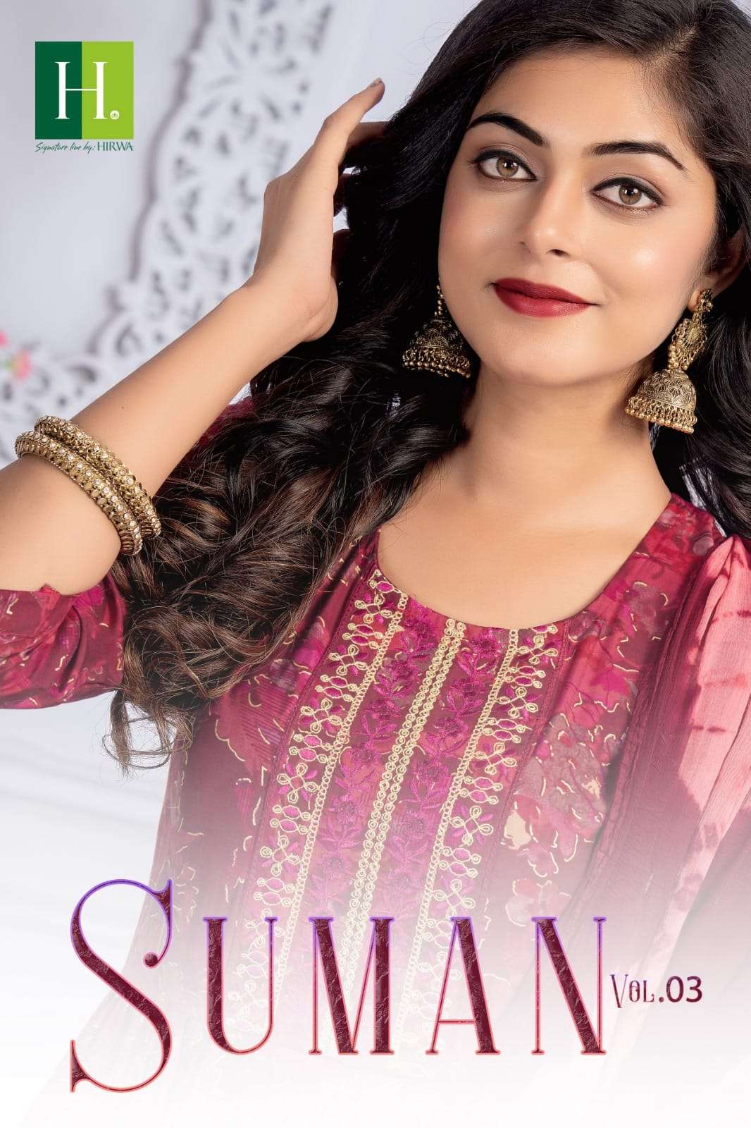 suman vol 3 by hirwa fancy nayra cut kurti with pant and dupatta catalog
