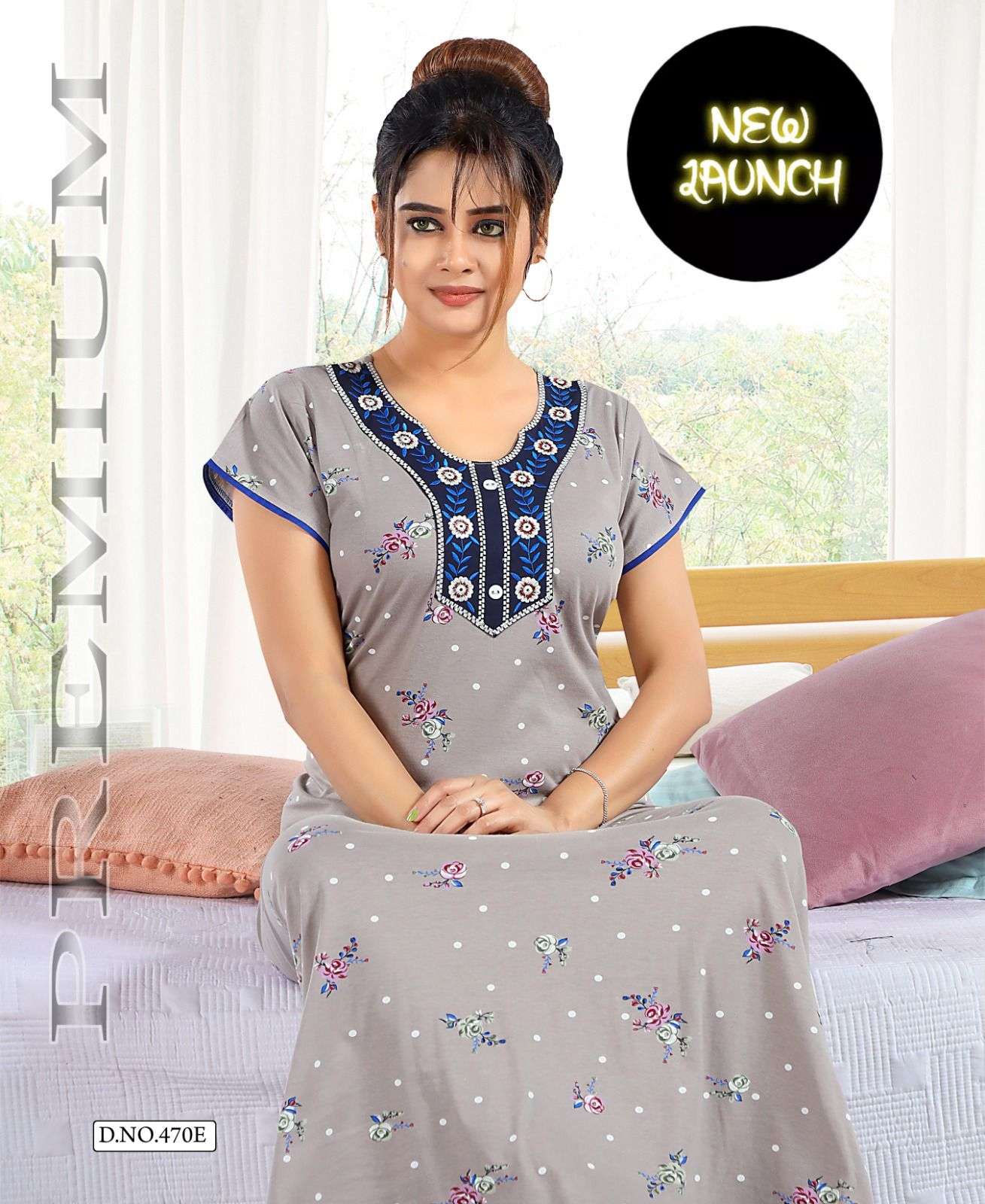 SUMMER SPECIAL SHINKER NIGHTY GOWN VOL.B470 SD Shinker Print Hosiery Cotton PRINTED NIGHTY GOWN WITH WORK CATALOG WHOLESALER BEST RATE