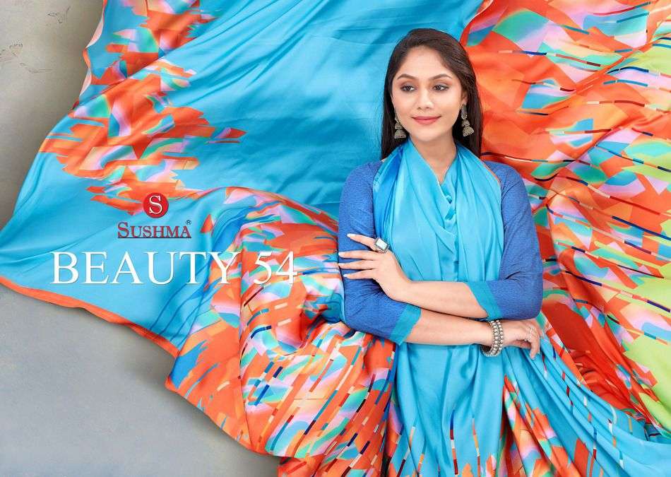sushma beauty 54 new trading satin digital print sarees catalog