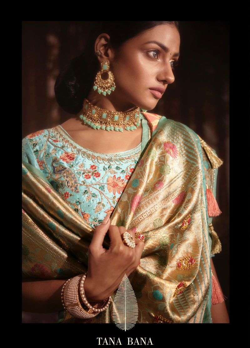 tana bana 531 party wear designer organza silk colour matching sarees