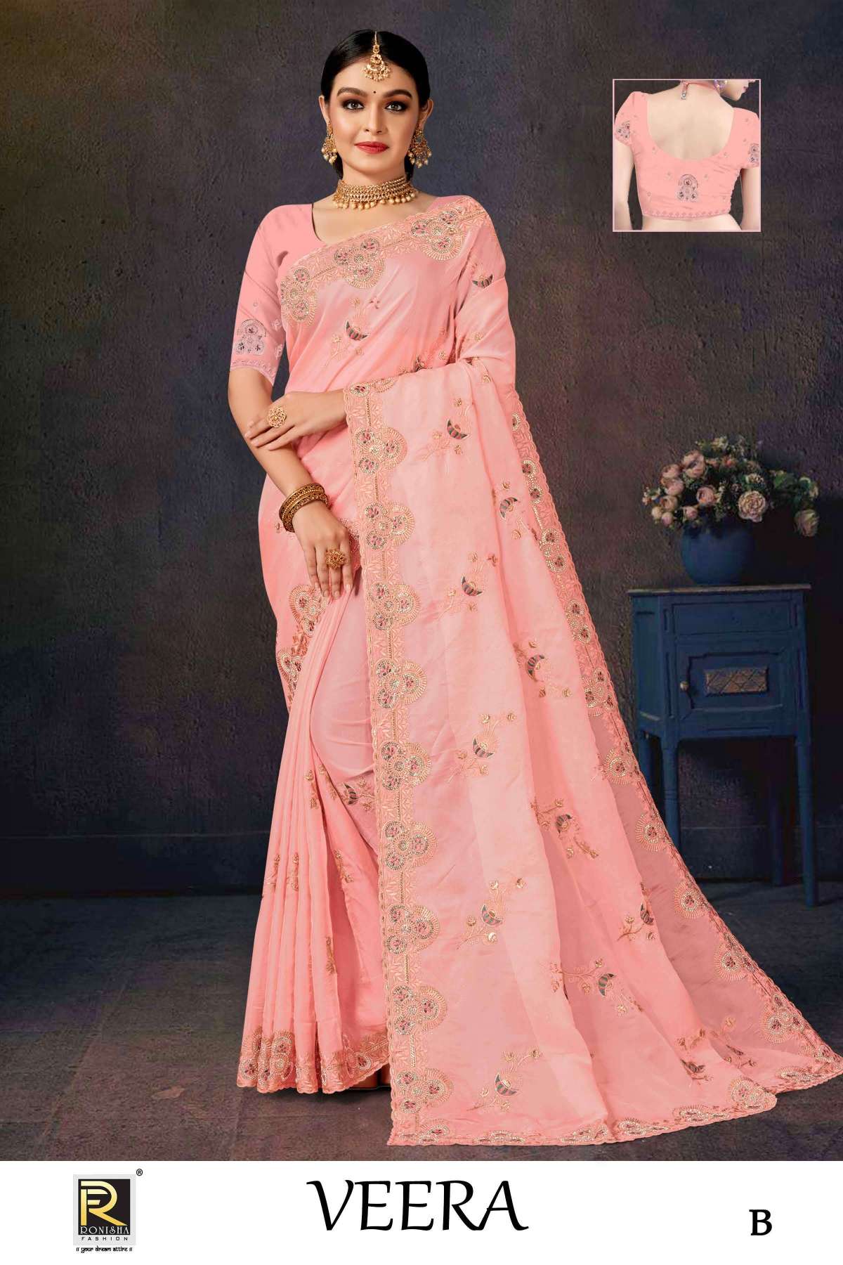 VEERA  BY RANJNA SAREE  FANCY FABRICS SELF PETTERN WITH EMBROIDERY WORK AND SIROSKI DIAMOND WORK SUPER HIT COLLECTION 