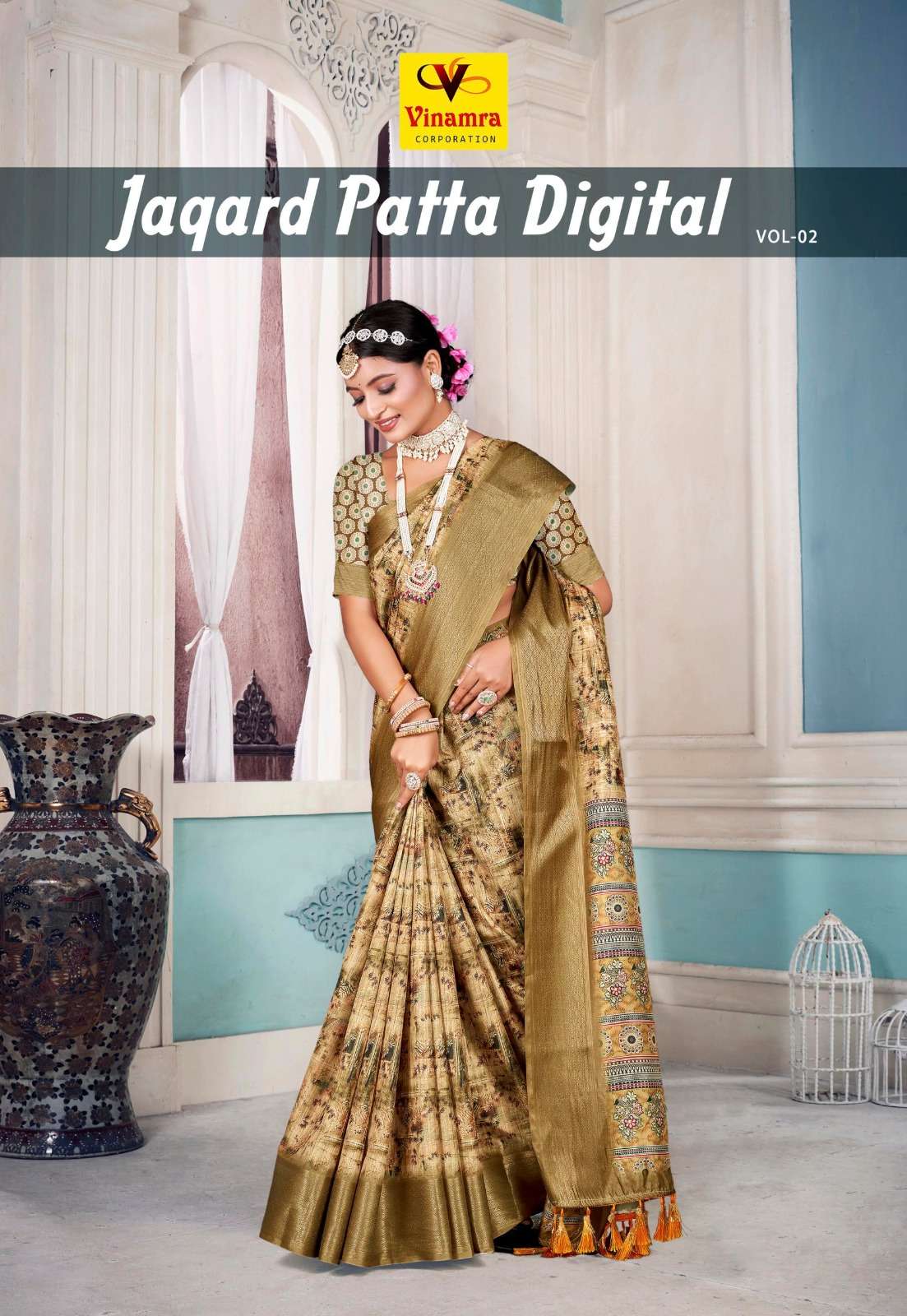 vinamra present jaqard patta digital vol 2 dola print sarees supplier