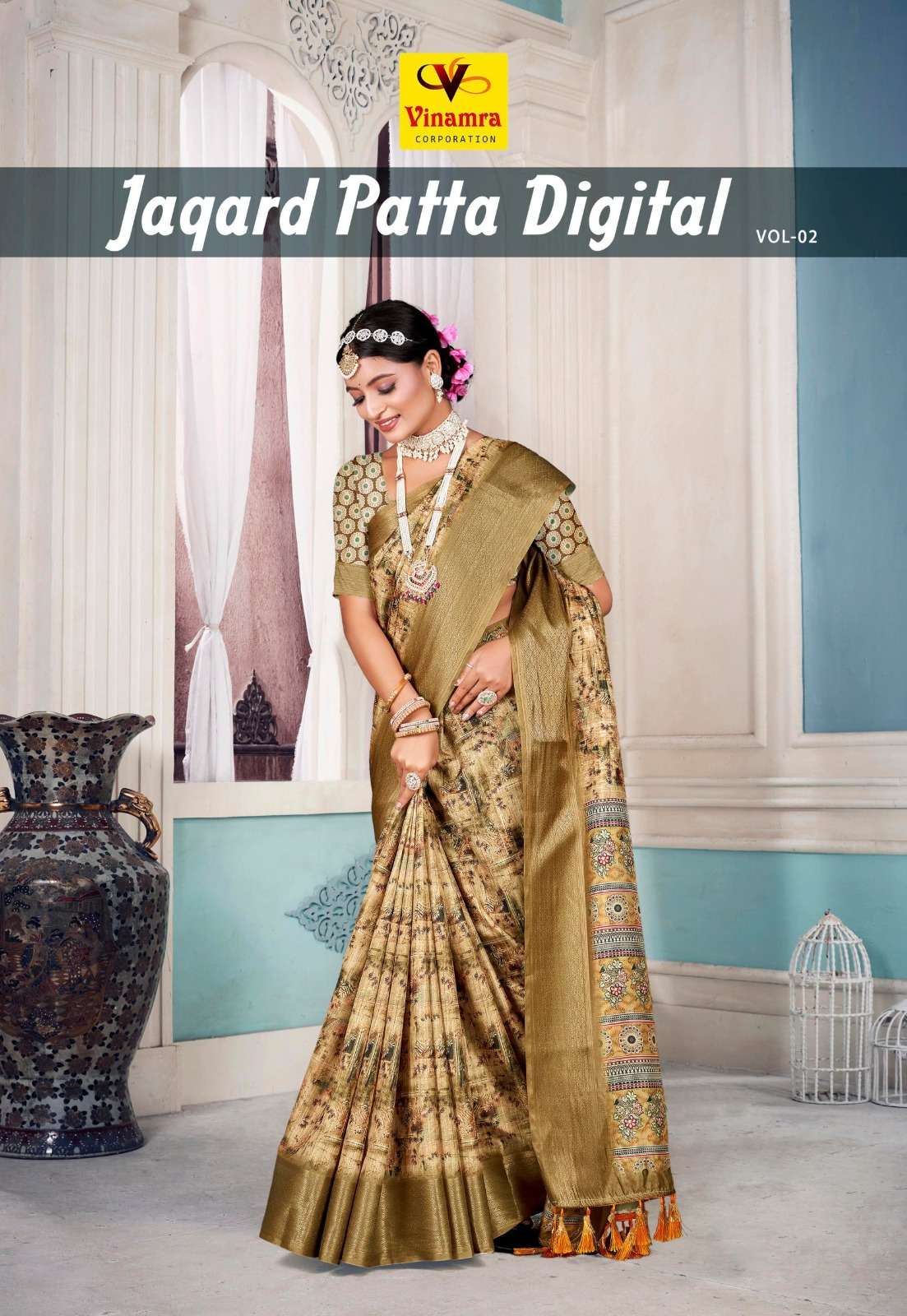 vinamra present jaqard patta digital vol 2 dola print sarees supplier