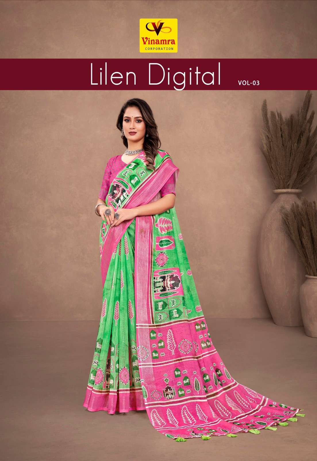 vinamra present lilen digital vol 3 fancy saree catalog