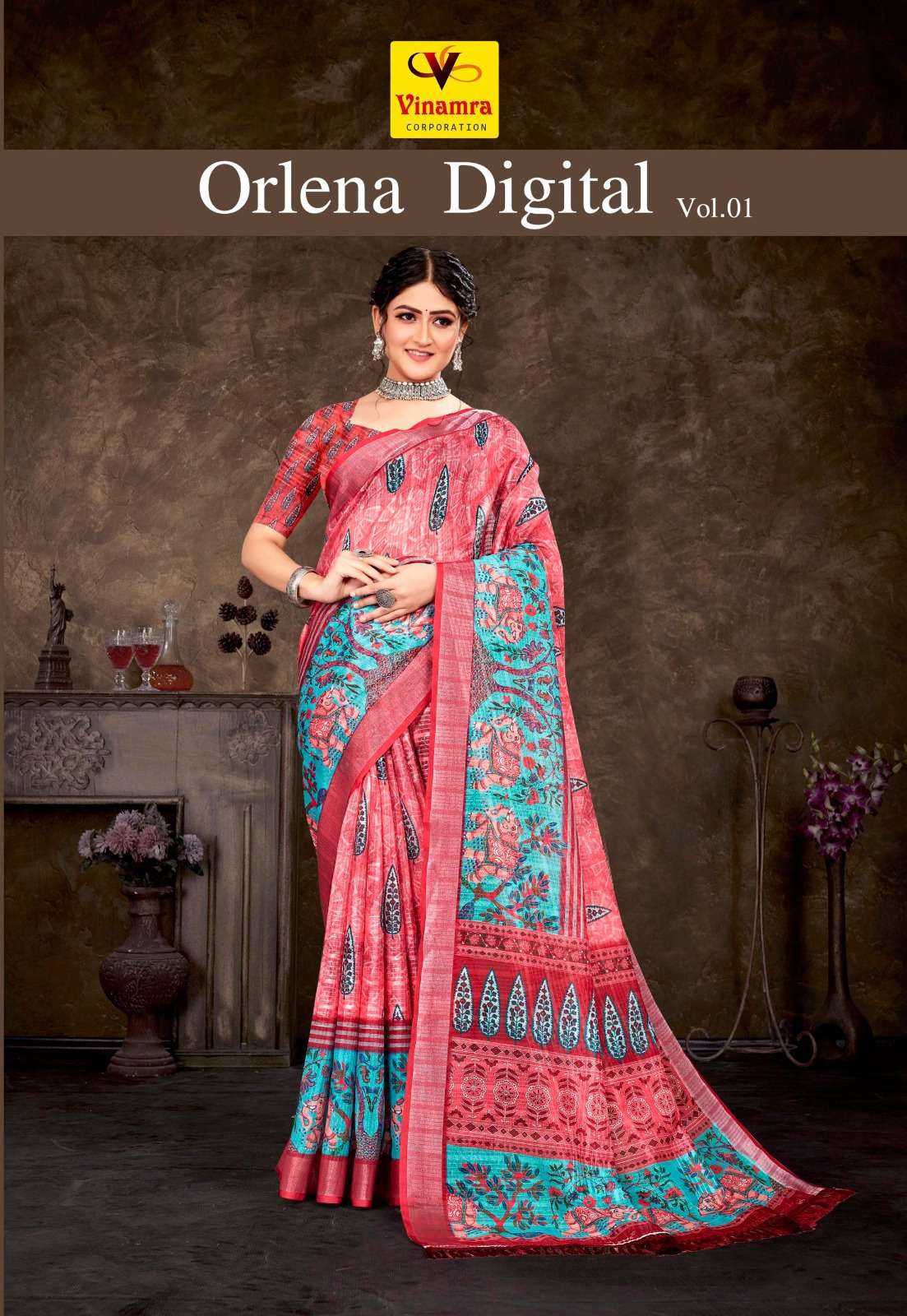vinamra present orlena digital vol 1 cotton casual wear sarees