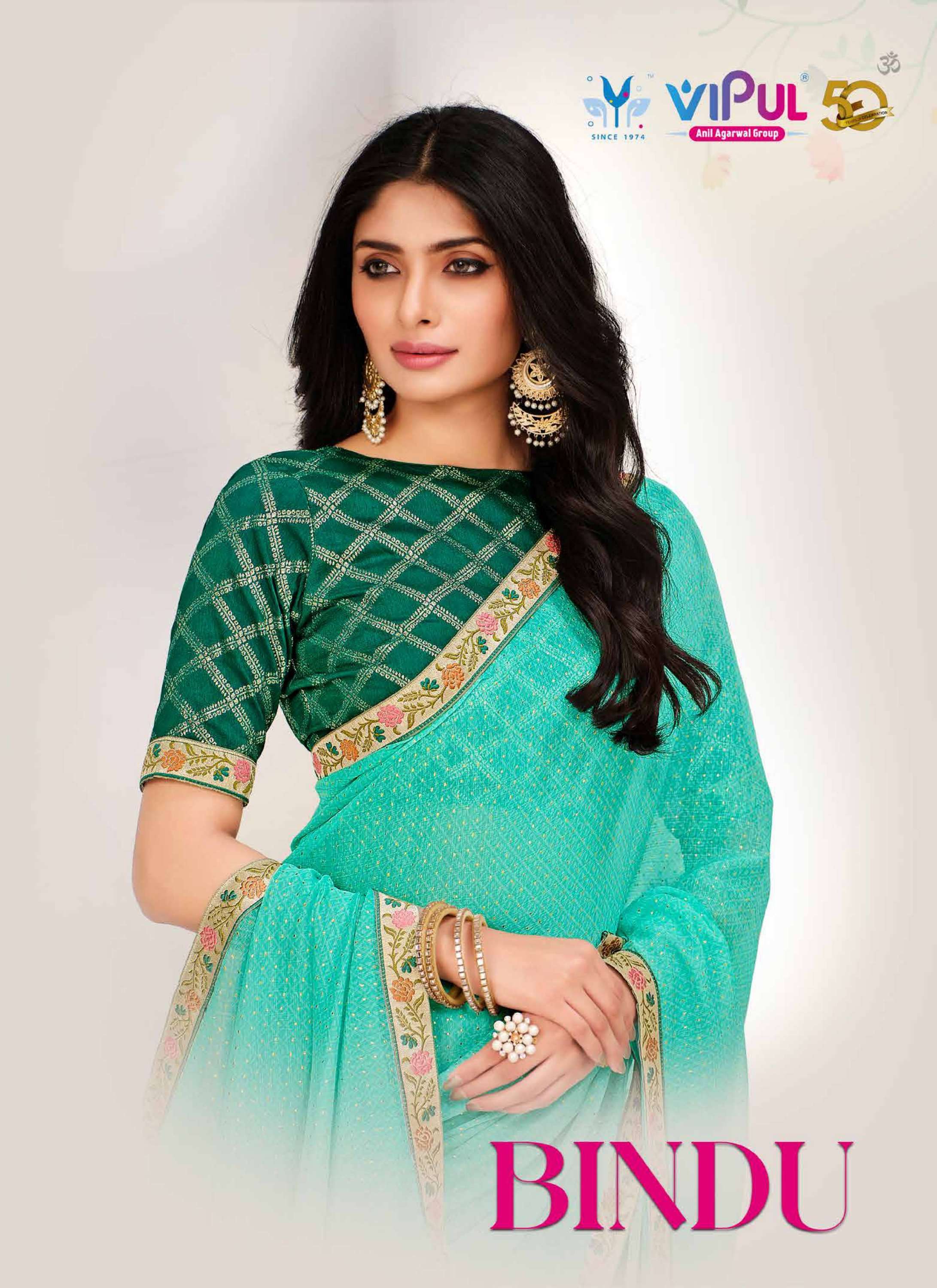 vipul fashion bindu 71703-71710 fancy exclusive foil print chiffon saree collection