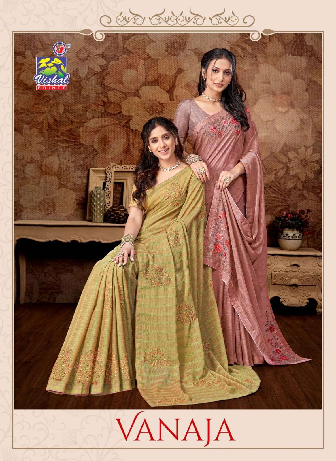 vishal prints present vanaja 46665-46670 fancy resham work saree supplier