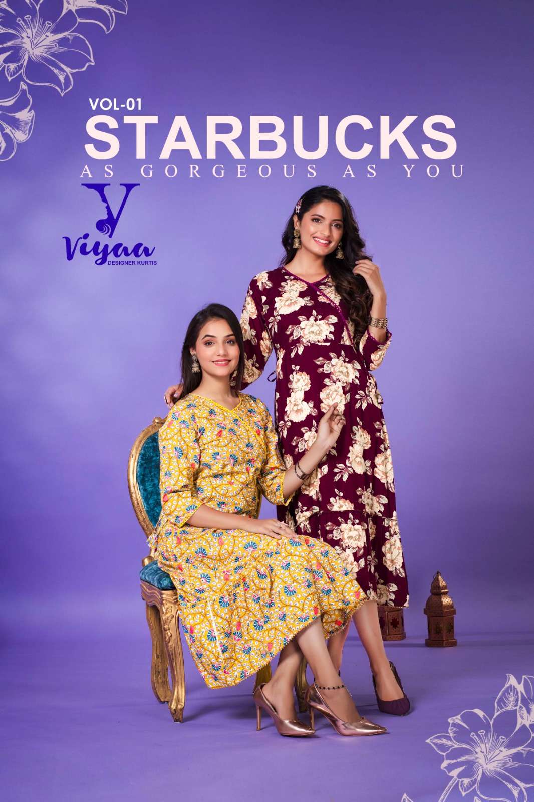 viyaa designer starbucks vol 1 fancy style rayon short kurtis