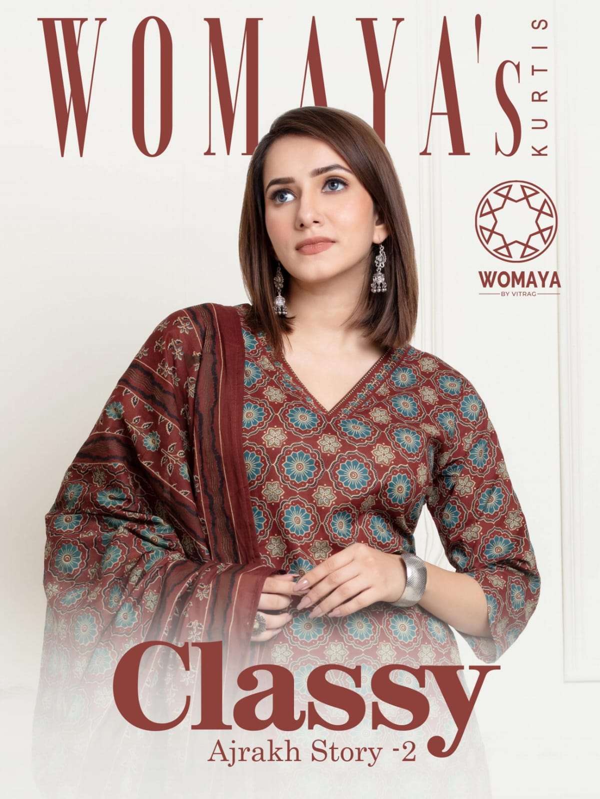 womaya classy ajrakh story vol 2 fancy cambric cotton readymade salwar suit combo set