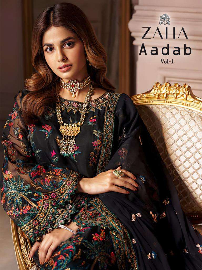 zaha present aadab vol 1 pakistani heavy embroidery unstiched  salwar kameez exclusive collection 
