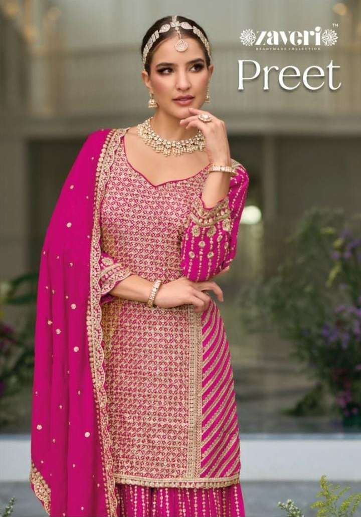 zaveri present preet readymade heavy embroidery work plazo kurti and dupatta collection