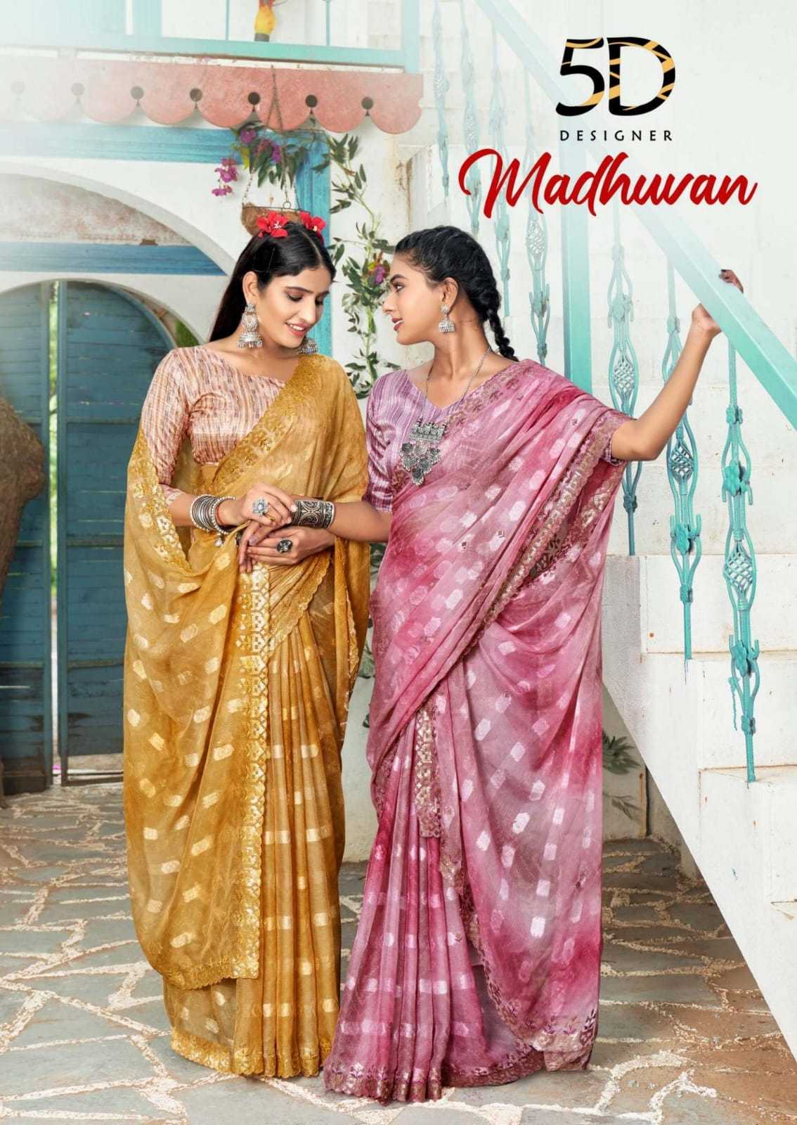 5d designer present madhuvan party wear ethnic saree with digital blouse