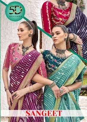5d designer sangeet fancy crape georgette viscose border sarees with work blouse collection