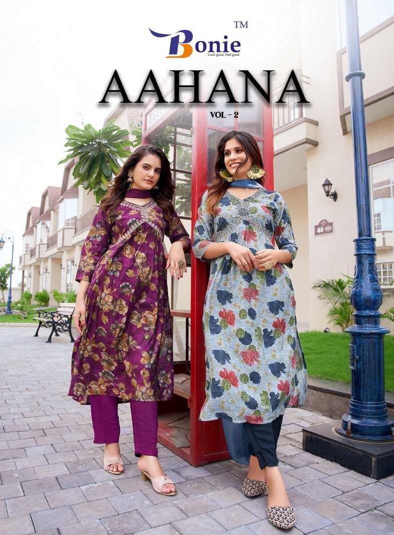 aahana vol 2 by bonie readymade fancy alia cut kurti bottom dupatta set