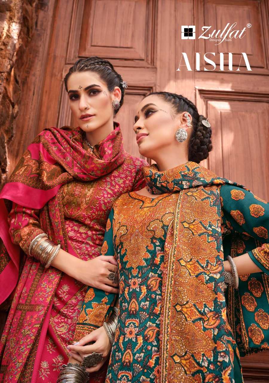 aisha by zulfat digital print pashmina wool winter wear fancy dress material