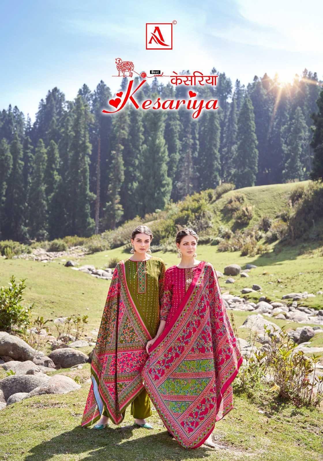 alok suit kesariya elegant printed wool unstitch salwar kameez winter wear