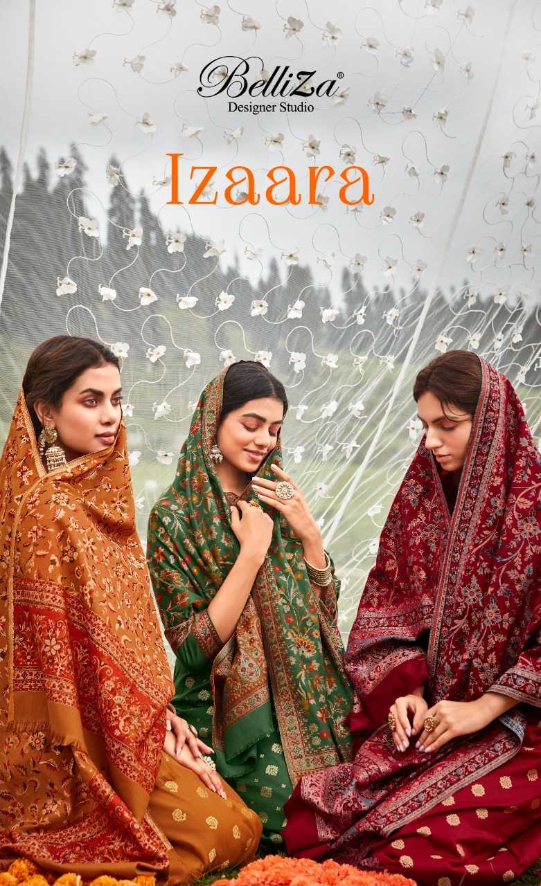 belliza designer izaara premium collection winter wear pashmina dress material