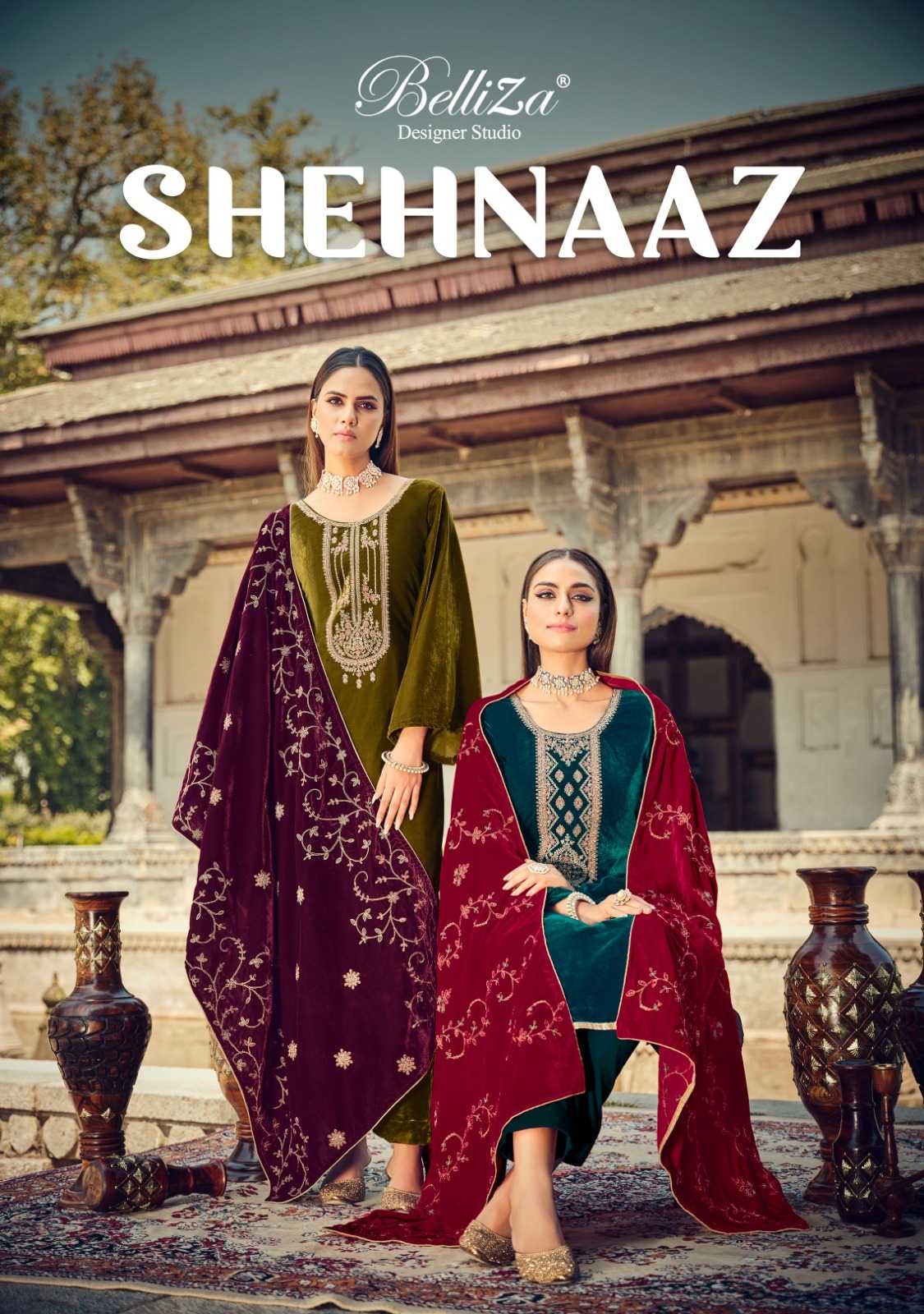 belliza designer shehnaaz beautiful embroidery work winter wear dress material
