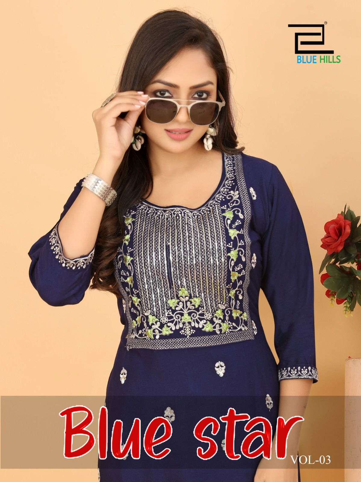 blue hills present blue star vol 3 readymade comfy rayon straight kurti