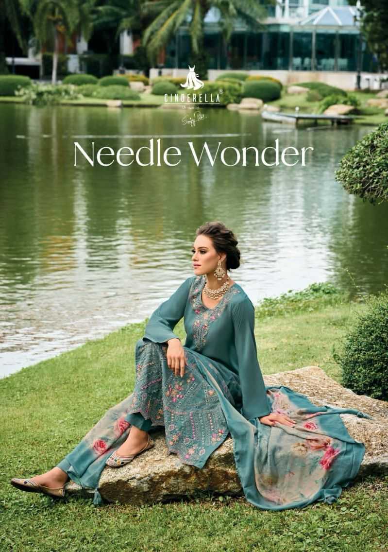 cinderella needle wonder winter wear salwar kameez material with chinon digital dupatta