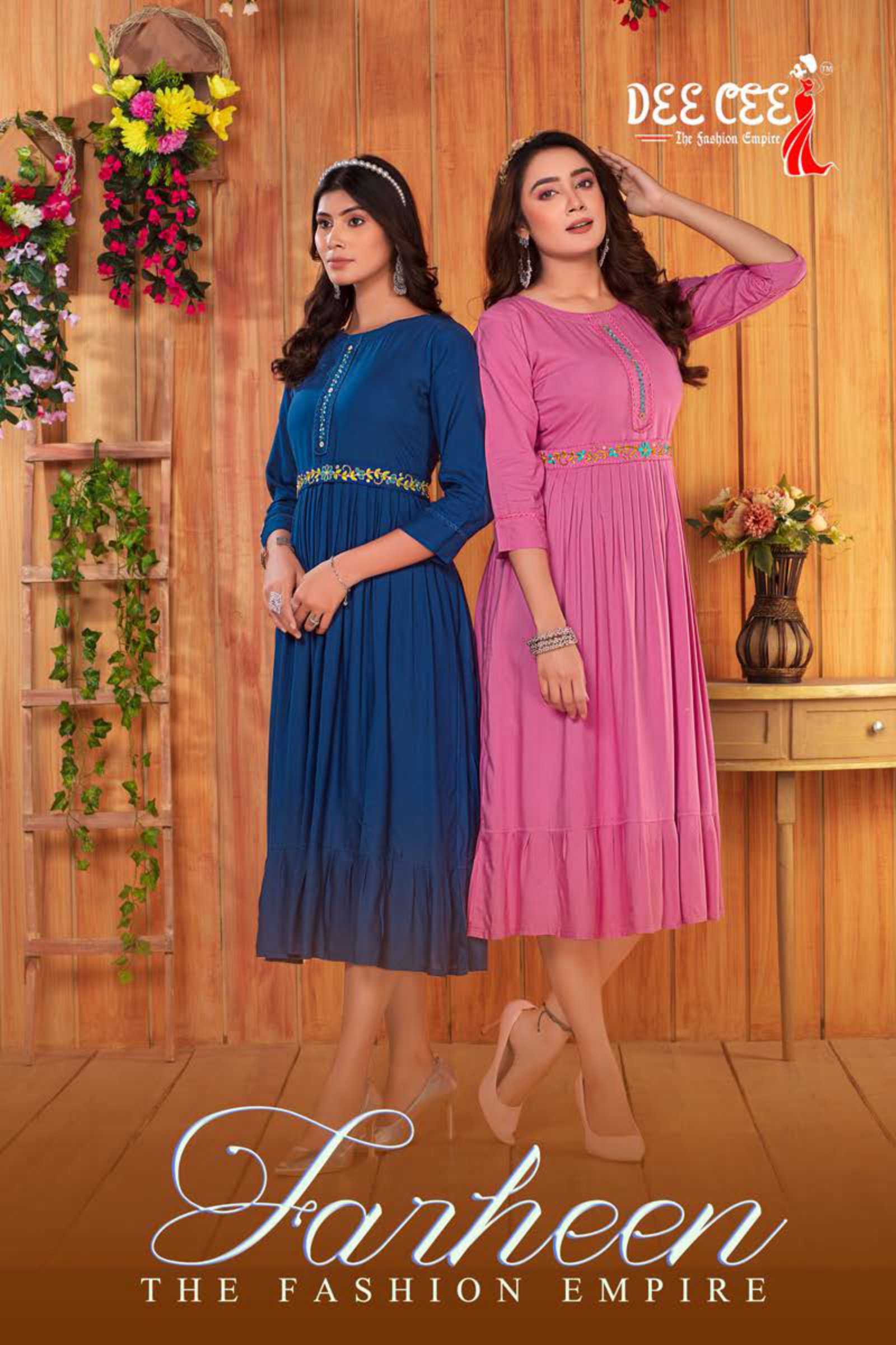 dee cee farheen fancy layered flair rayon kurtis
