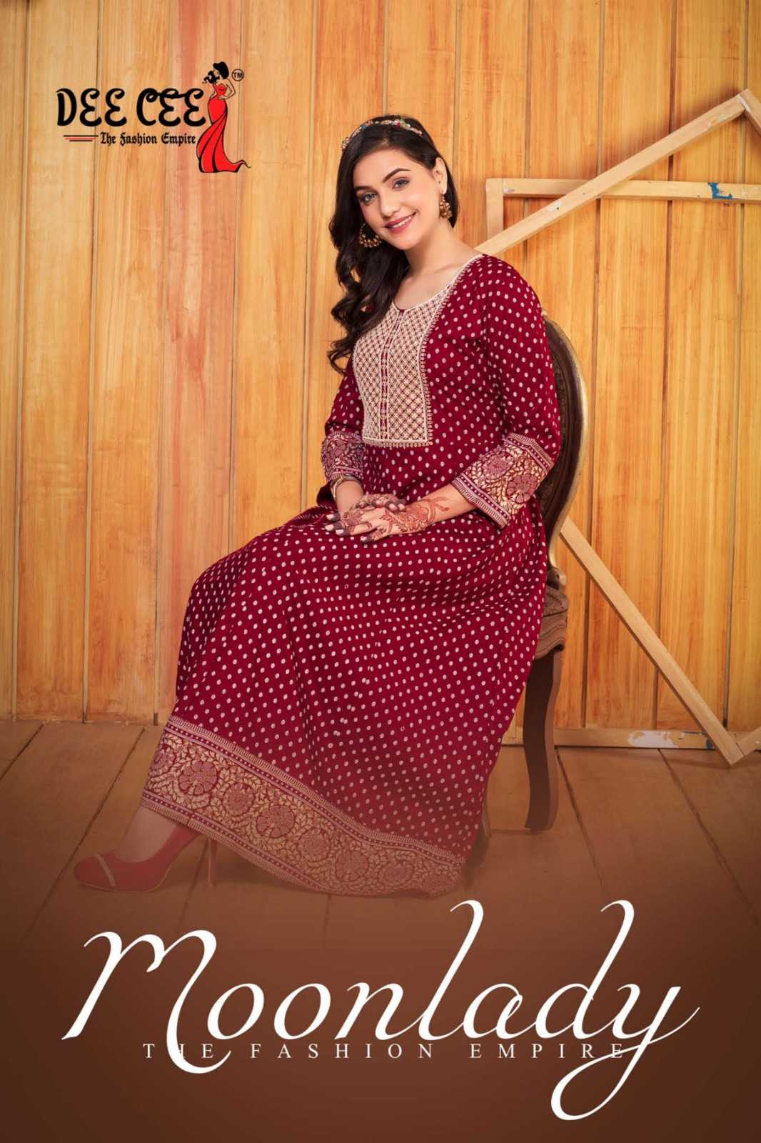 dee cee moonlady fullstitch fancy long kurti with work on neck