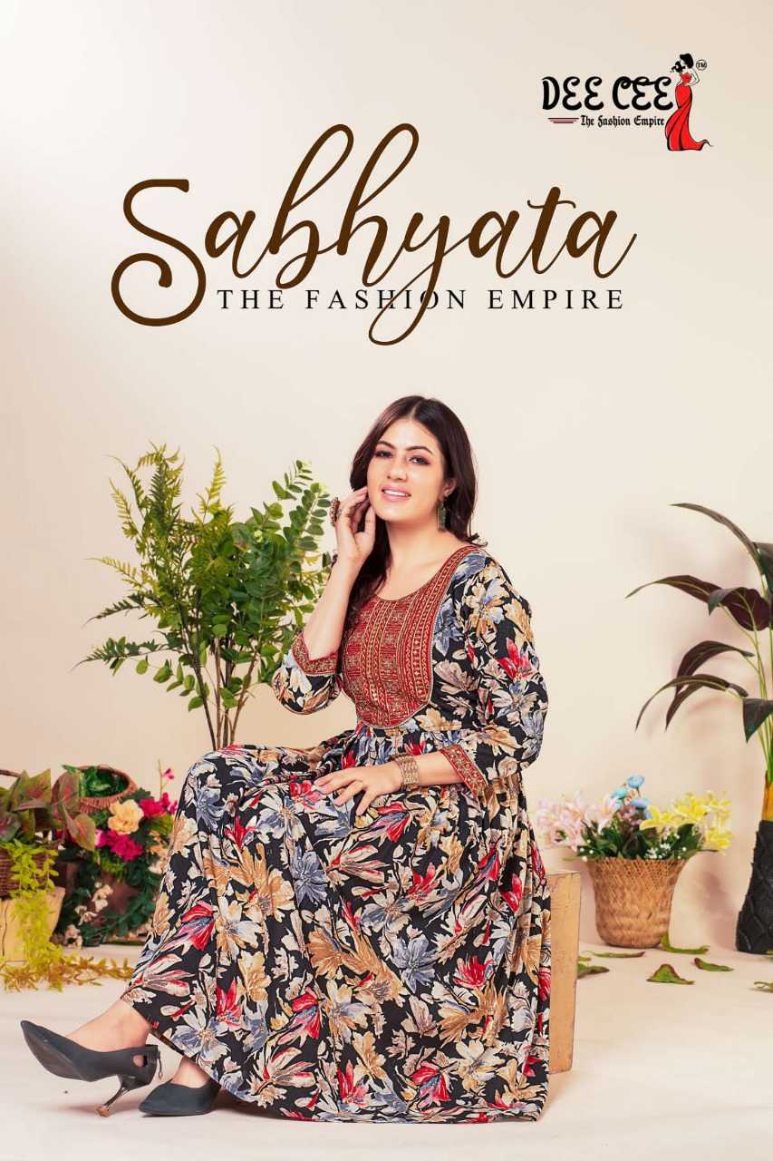 dee cee present sabhyata fullstitch flair long kurti for function wear