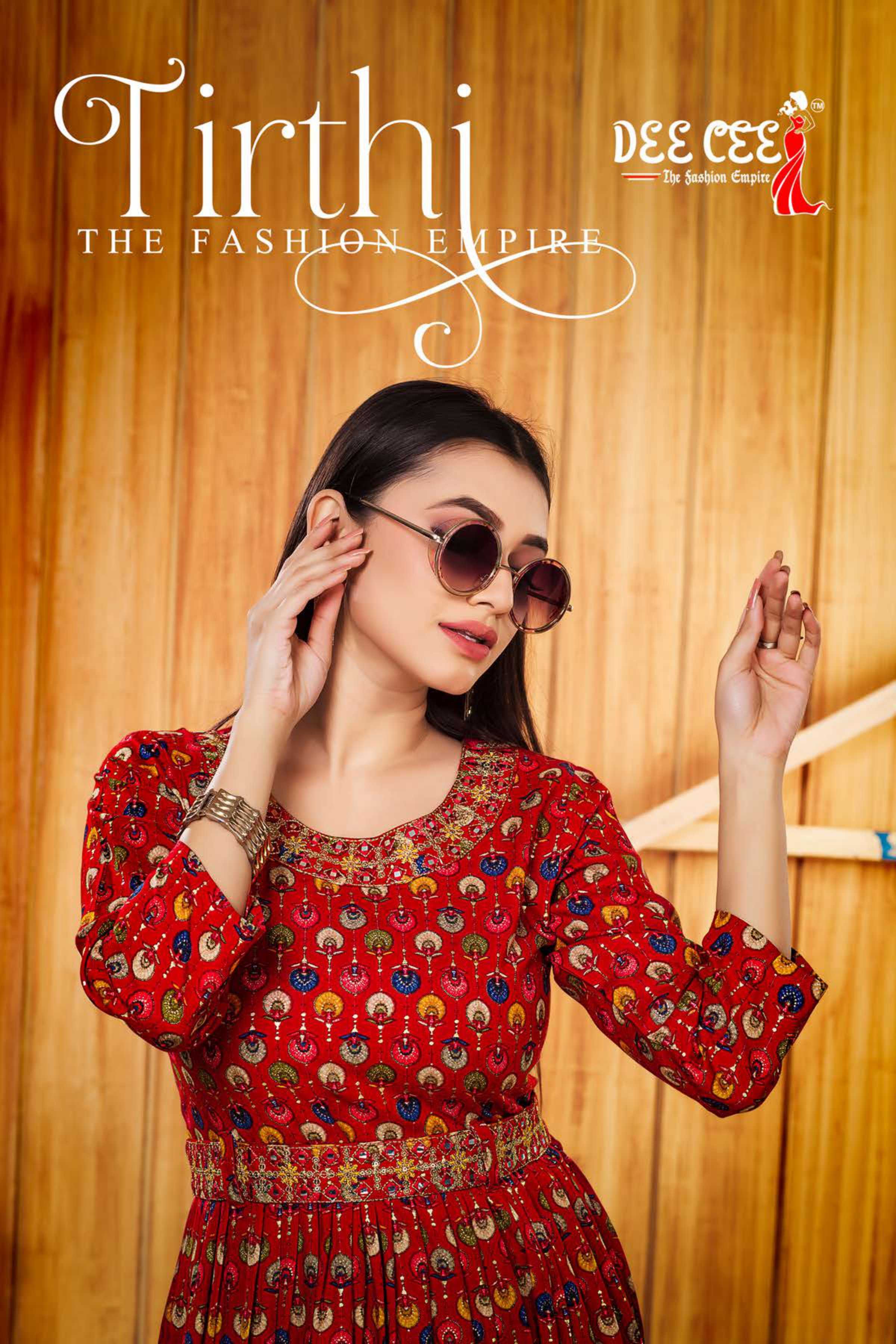 dee cee present tirthi fancy rayon flared kurtis
