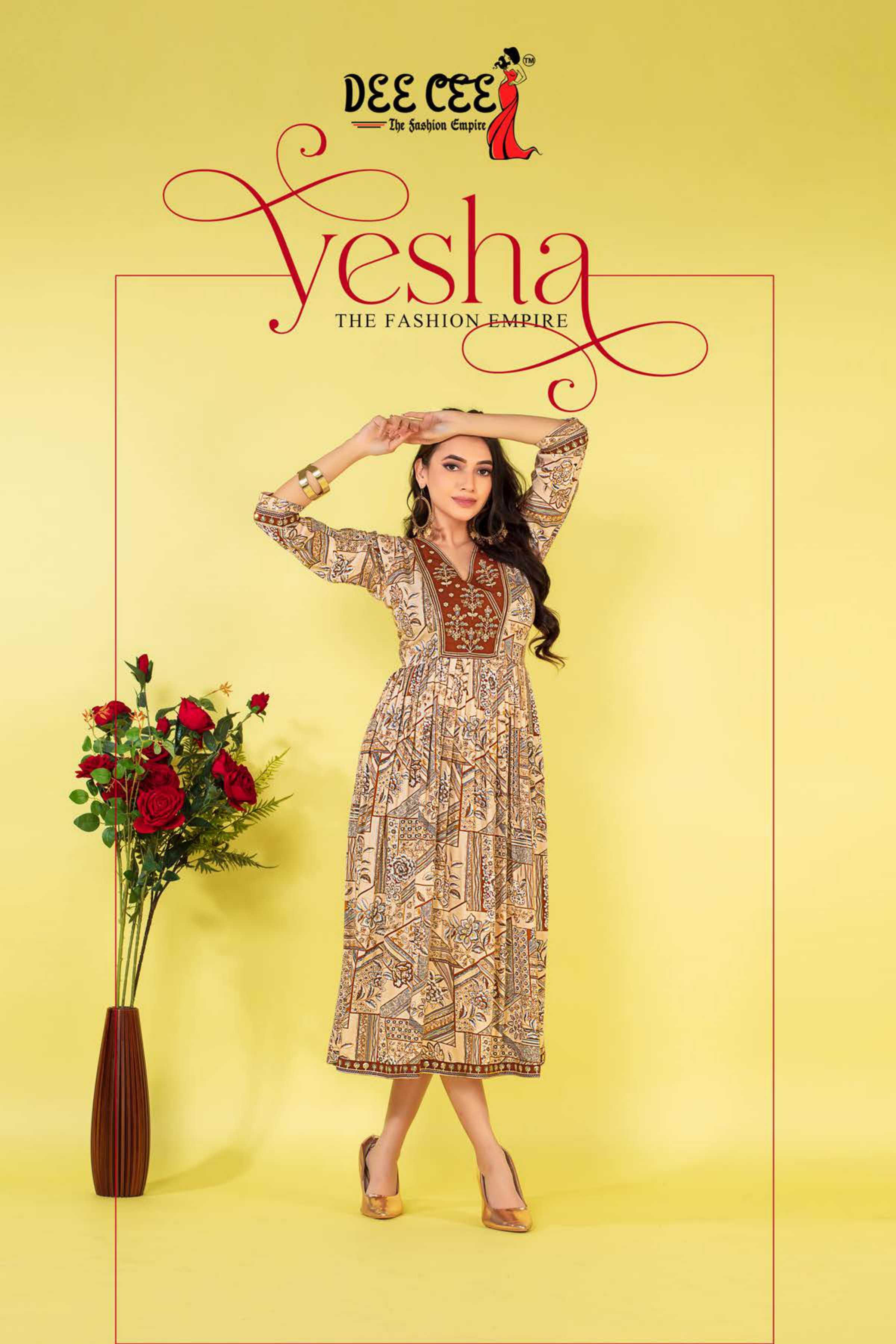 dee cee present yesha rayon fancy flared long kurtis