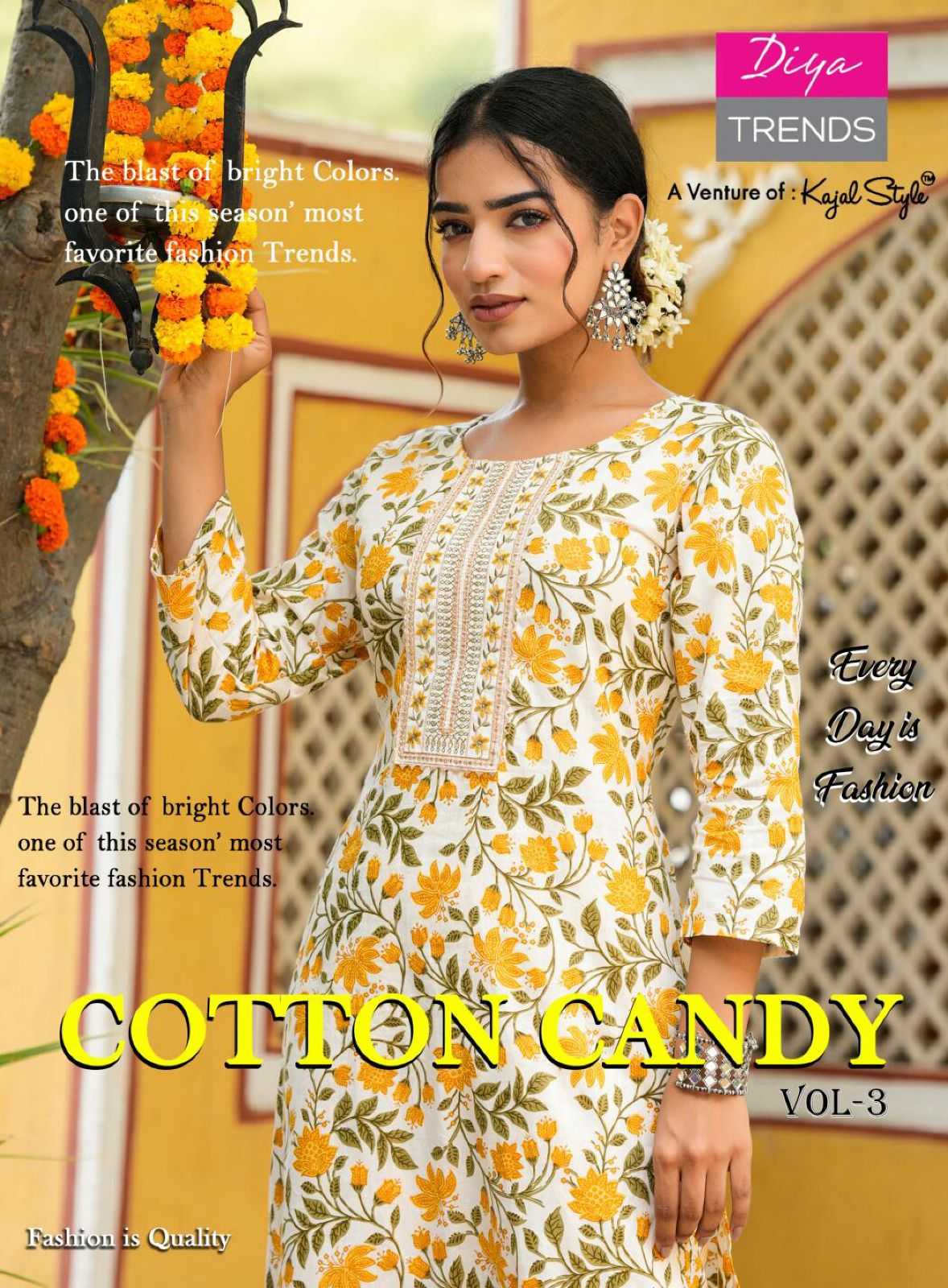diya trends present cotton candy vol 3 readymade casual wear cotton kurti pant 