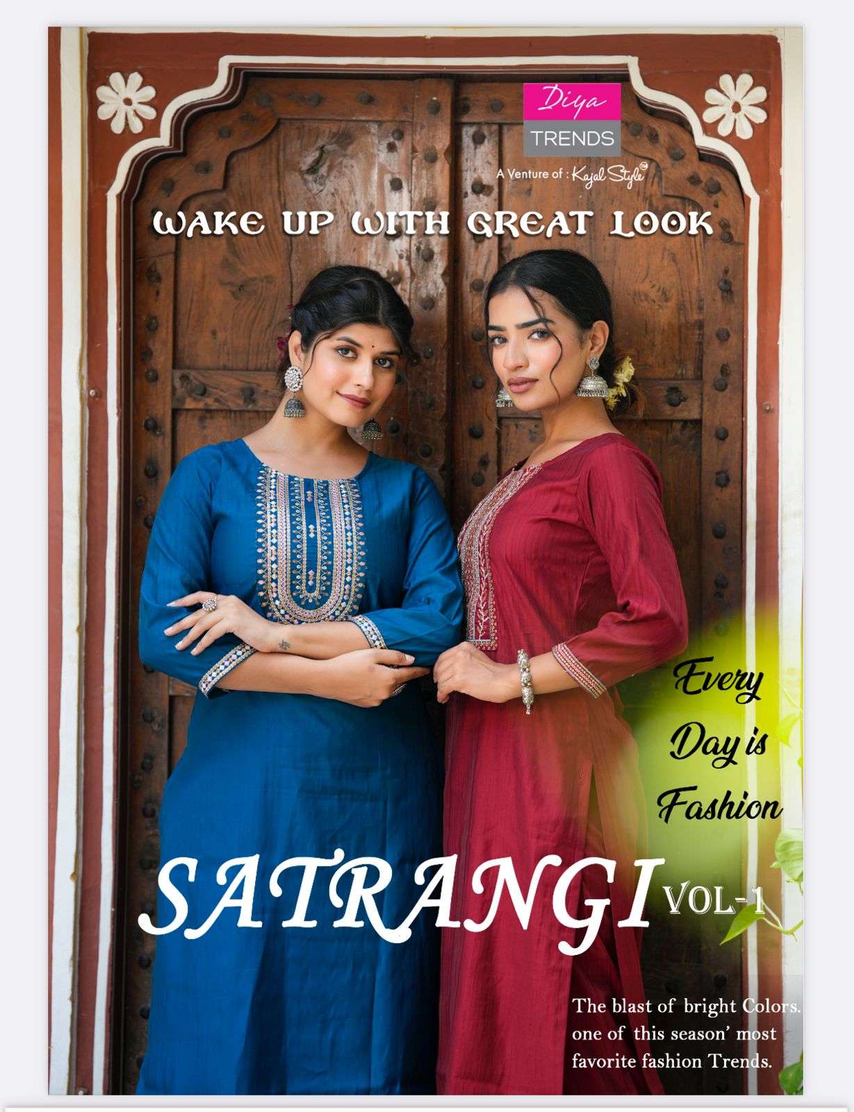 diya trends present satrangi vol 1 neck embroidery work readymade kurti pant set