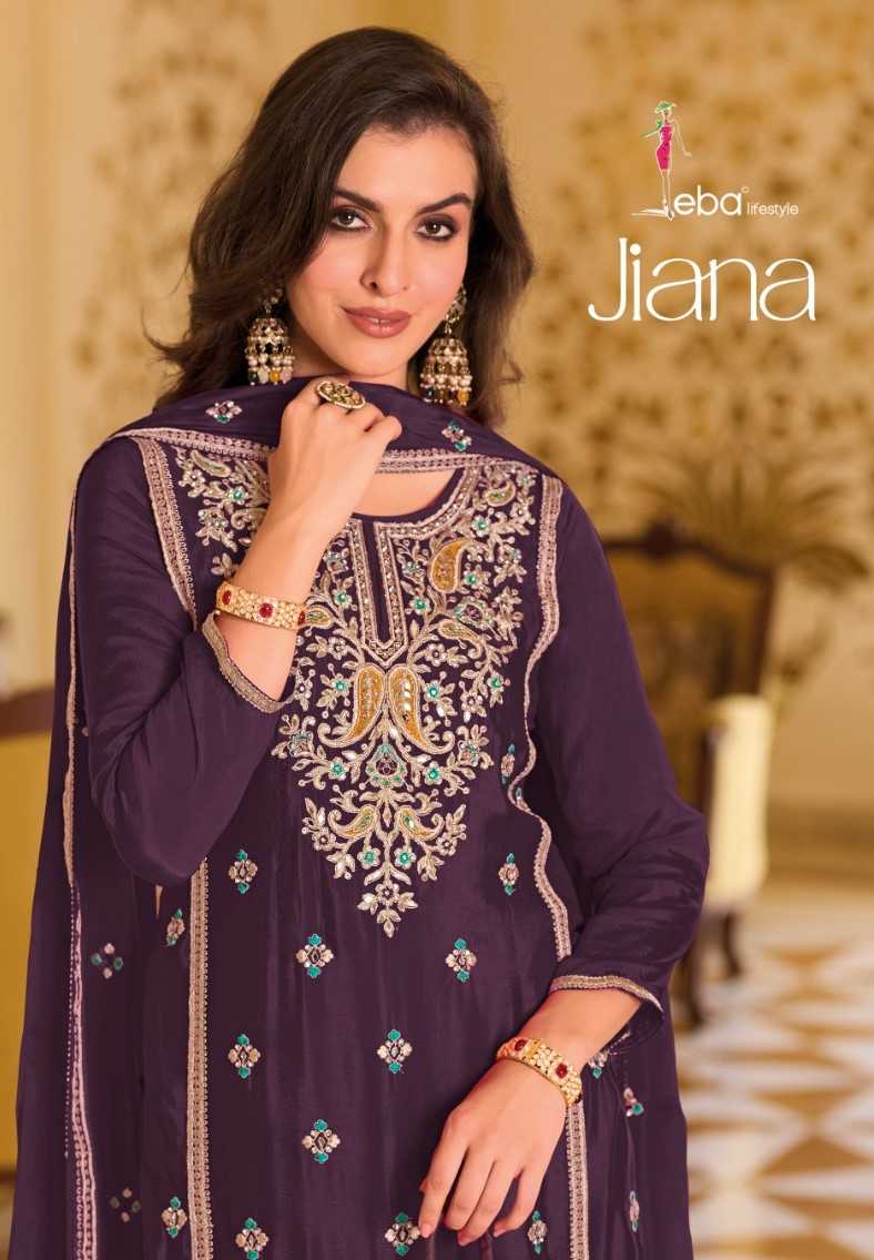 eba lifestyle jiana designer embroidery work suit material festive collection