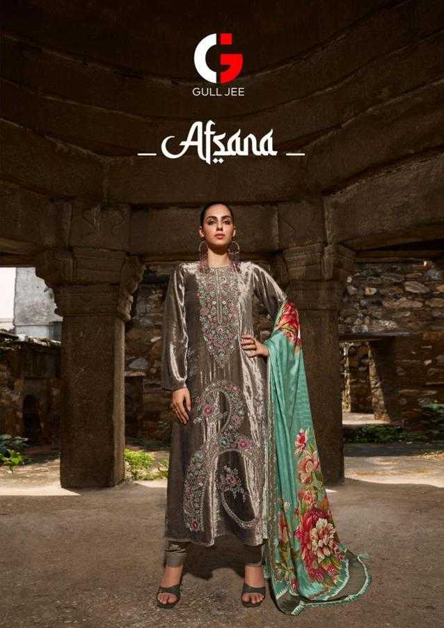 gull jee afsana winter wear designer velvet salwar kameez material with digital silk dupatta